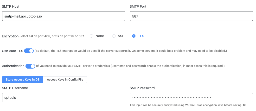 Example FluentSMTP Configuration